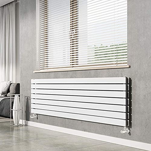 The Bath People 82456 Pinta Horizontal Double Flat Panel Modern Heating Designer Living Room Hallway Bathroom Radiator 1600 x 475 –White