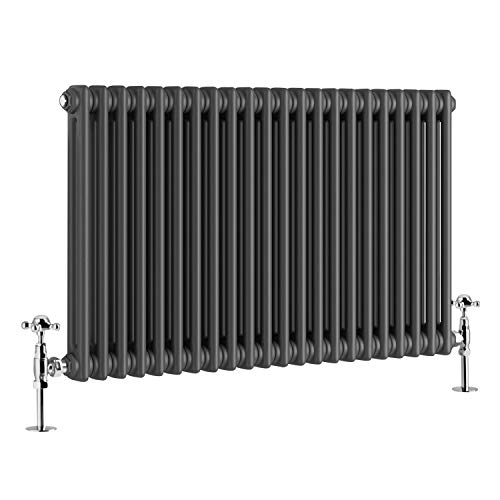 Warmehaus - Traditional Cast Iron Style Anthracite Double Column Horizontal Radiator 600 x 1010mm - Perfect for Bathrooms, Kitchen, Living Room