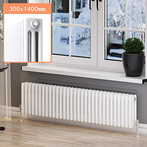 ELEGANT 300 x 1400 mm Traditional Radiator Cast Iron Style Horizontal Radiator White Triple Horizontal Column Radiators