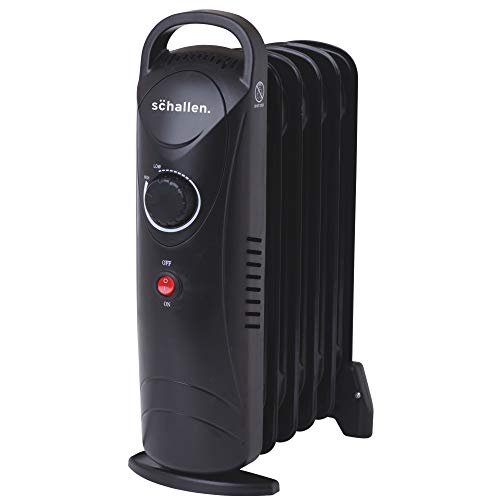 Schallen Black Portable Electric Slim Oil Filled Radiator Heater with Adjustable Temperature Thermostat, 3 Heat Settings & Safety Cut Off (800W | 6 Fin)