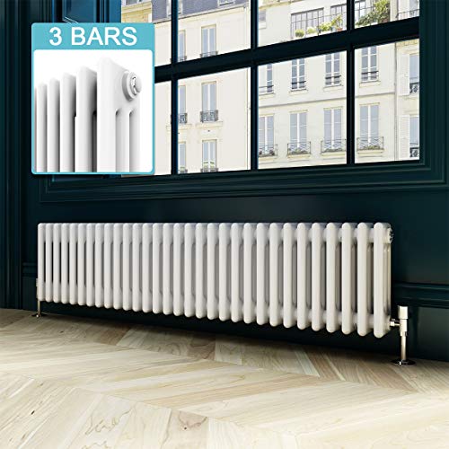 ELEGANT Radiators 300 x 1400 mm Traditional Column Cast Iron Style Radiator with White Triple Column