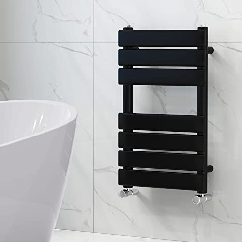 NRG Bathroom Flat Panel Heated Towel Rail Radiator Modern Central Heating Warmer Wall Mounted Ladder Rad 650×400mm Black