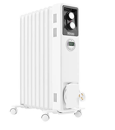 Dimplex X-078117 2kW Portable Eco Radiator, Oil Free Column Heater, Freestanding Electric Heating Unit, Quiet Plug In Lightweight with Adjustable Thermostat & Timer – White, White/Light Grey