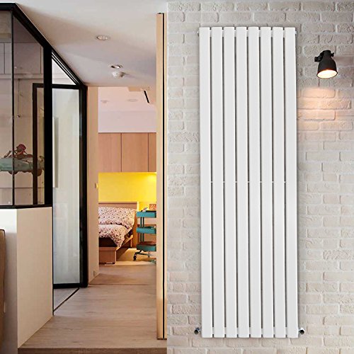 NRG 1800x544 Vertical Column Designer Radiator Gloss White Single Flat Panel